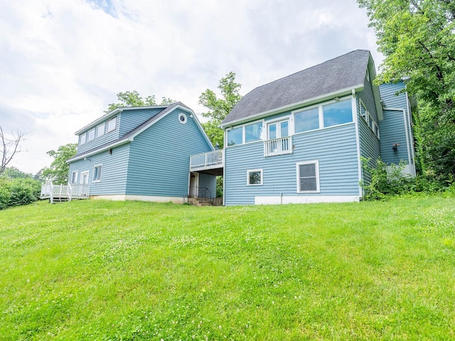 4513 Schwartz Ave, Lisle, IL 60532 - rear view of house with a wooden deck, a lawn, and roof with shingles