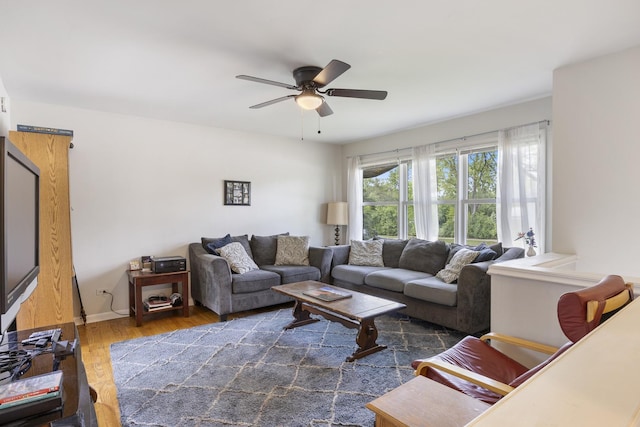 26W331 Geneva Rd, Wheaton, IL 60187 - living area featuring ceiling fan, wood finished floors, and baseboards