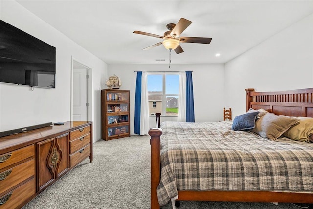 6904 Spruce Ct, Wonder Lake, IL 60097 - bedroom featuring light colored carpet and a ceiling fan