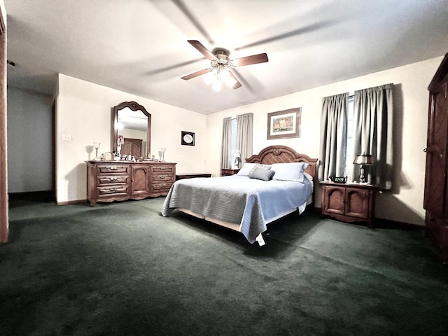 9214 S Sacramento Ave, Evergreen Park, IL 60805 - bedroom with dark colored carpet, ceiling fan, and baseboards