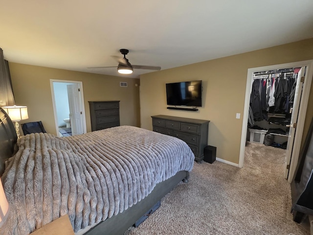 3331 Banford Cir, Lake In The Hills, IL 60156 - bedroom with a walk in closet, a closet, carpet floors, ceiling fan, and baseboards