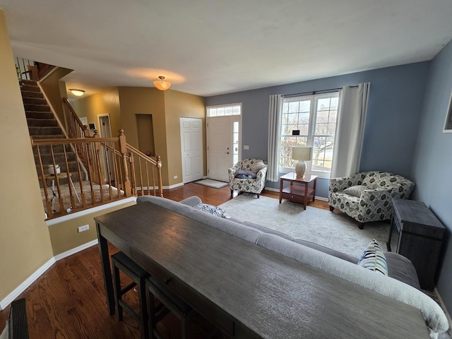 3331 Banford Cir, Lake In The Hills, IL 60156 - living room with stairway, baseboards, and dark wood-style flooring