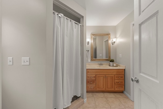 27W268 Hoy Ave, Warrenville, IL 60555 - full bath with vanity, tile patterned flooring, a shower with curtain, and baseboards