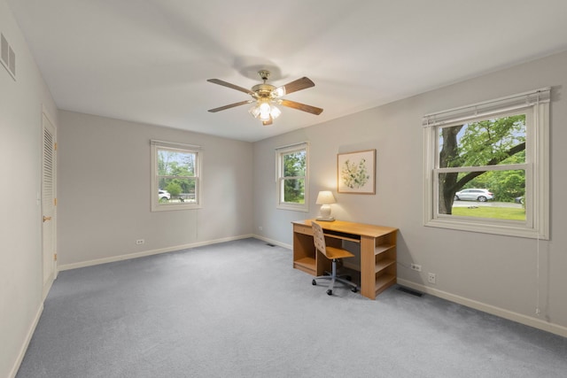 27W268 Hoy Ave, Warrenville, IL 60555 - carpeted home office with baseboards and a ceiling fan