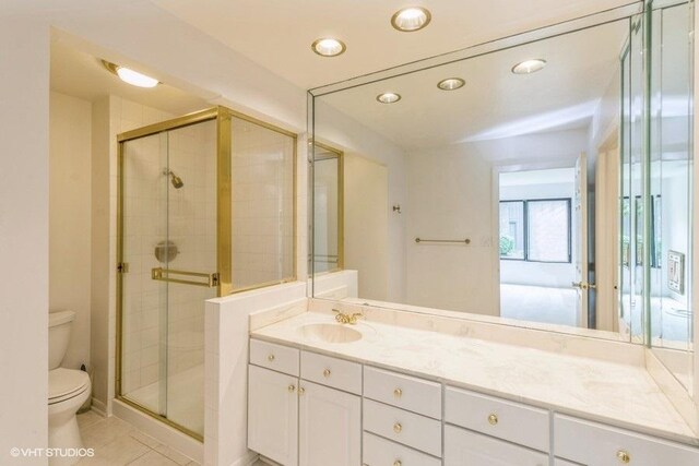 729 Old Barn Rd Unit C, Lake Barrington, IL 60010 - full bath with a stall shower, vanity, recessed lighting, and tile patterned floors