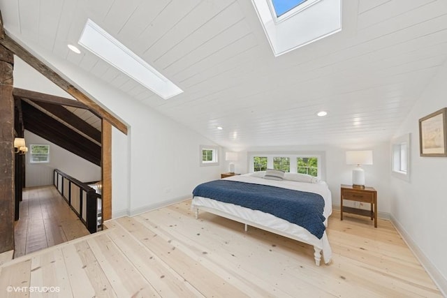 3622 Fairview Ave, Downers Grove, IL 60515 - bedroom featuring a skylight, hardwood / wood-style floors, vaulted ceiling, recessed lighting, and wooden ceiling