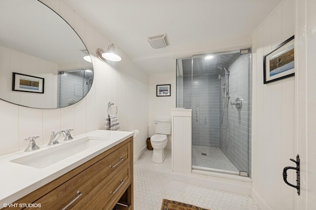 3622 Fairview Ave, Downers Grove, IL 60515 - bathroom with vanity, a stall shower, and tile patterned flooring