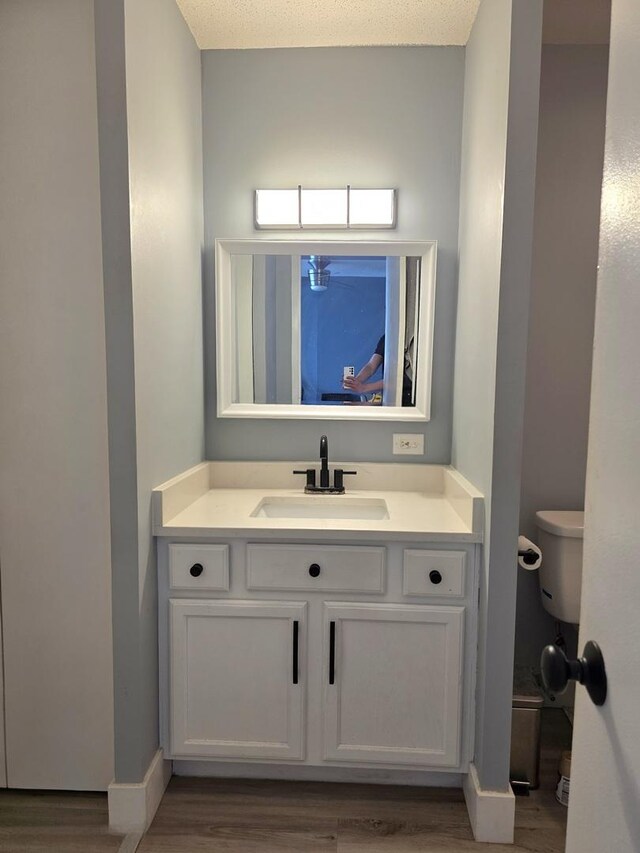 6700 S S Shore Dr Unit 18K, Chicago, IL 60649 - half bath with wood finished floors, vanity, toilet, and baseboards
