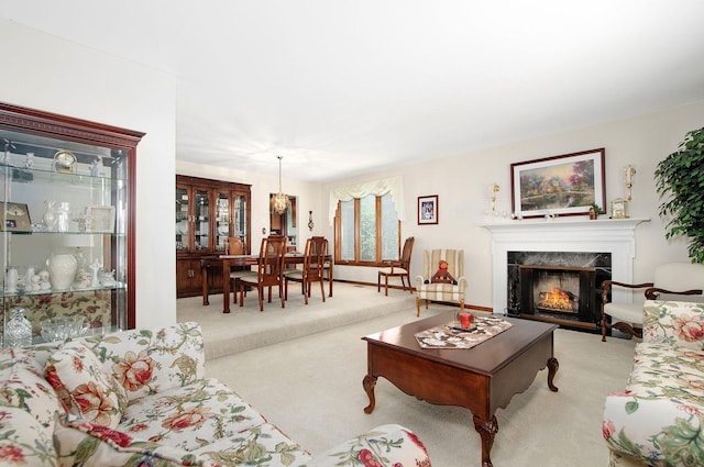 1128 N King Charles Ct, Palatine, IL 60067 - carpeted living room featuring a high end fireplace and a chandelier