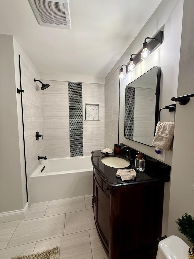 1327 N Pleasant Dr, Round Lake Beach, IL 60073 - full bath featuring vanity, toilet, tile patterned floors, and shower / bathtub combination