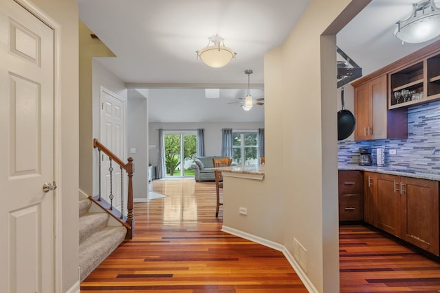 3502 Lake Side Cir, Joliet, IL 60431 - entrance foyer featuring wood finished floors, ceiling fan, stairway, and baseboards