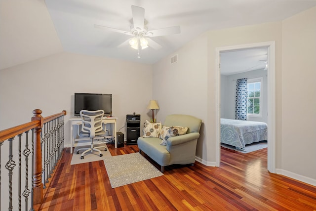 3502 Lake Side Cir, Joliet, IL 60431 - office space featuring wood finished floors, a ceiling fan, baseboards, and vaulted ceiling