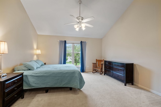 3502 Lake Side Cir, Joliet, IL 60431 - bedroom with lofted ceiling, light colored carpet, baseboards, and ceiling fan