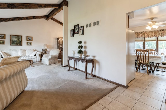 1243 W Byron Ave, Addison, IL 60101 - living area with ceiling fan, light colored carpet, and light tile patterned floors