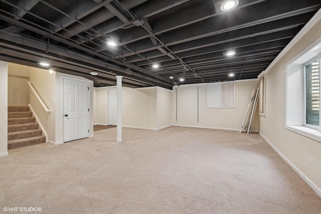 955 S Roxbury Ct, Round Lake, IL 60073 - below grade area with carpet flooring and stairway