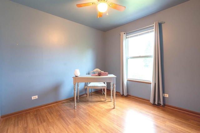 1413 N Metropolitan Ave, Waukegan, IL 60085 - office area featuring healthy amount of natural light, light wood-type flooring, a ceiling fan, and baseboards