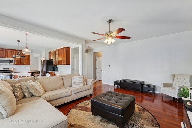 4370 Whitehall Ln, Algonquin, IL 60102 - living area featuring dark wood-style floors and ceiling fan