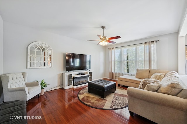 4370 Whitehall Ln, Algonquin, IL 60102 - living room featuring dark wood-style floors and a ceiling fan
