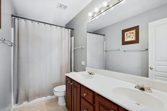 4370 Whitehall Ln, Algonquin, IL 60102 - full bath featuring double vanity, tile patterned flooring, and shower / tub combo with curtain