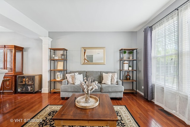 4370 Whitehall Ln, Algonquin, IL 60102 - living area with wood finished floors and decorative columns
