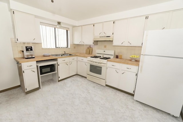 7202 W Wrightwood Ave Unit 2S, Elmwood Park, IL 60707 - kitchen with white appliances, under cabinet range hood, backsplash, and a sink
