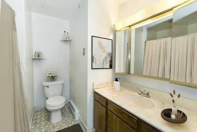 7202 W Wrightwood Ave Unit 2S, Elmwood Park, IL 60707 - bathroom featuring baseboard heating, vanity, toilet, baseboards, and tile patterned flooring
