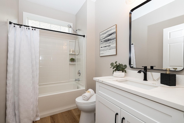 26615 W Captiva Ln, Plainfield, IL 60544 - full bath featuring vanity, shower / bathtub combination with curtain, wood finished floors, and toilet