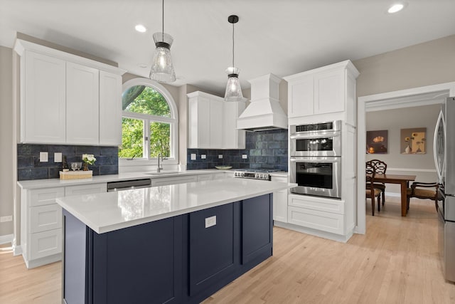 2731 Wolf River Ct, Naperville, IL 60565 - kitchen with custom exhaust hood, a sink, stainless steel appliances, decorative backsplash, and recessed lighting