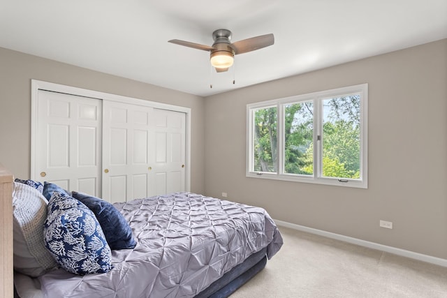2731 Wolf River Ct, Naperville, IL 60565 - bedroom featuring baseboards, a closet, carpet floors, and a ceiling fan