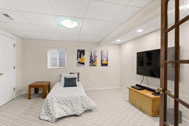 2731 Wolf River Ct, Naperville, IL 60565 - bedroom featuring a drop ceiling, light carpet, baseboards, and recessed lighting