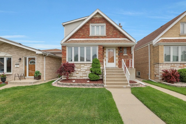 5531 S Mcvicker Ave, Chicago, IL 60638 - view of front of property with a front yard and stone siding