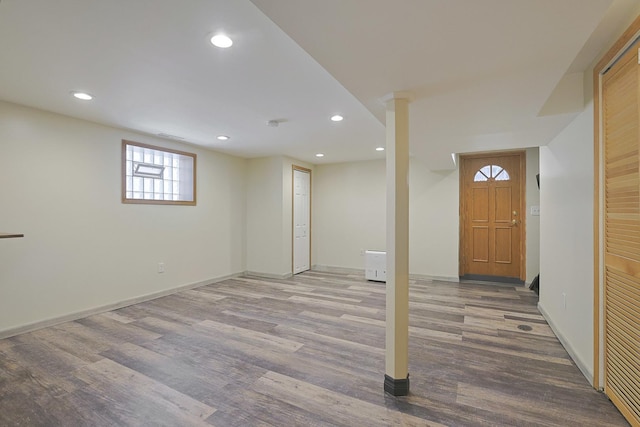 5531 S Mcvicker Ave, Chicago, IL 60638 - basement with wood finished floors, recessed lighting, and baseboards