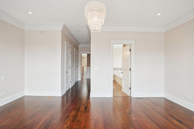 3926 N Greenview Ave, Chicago, IL 60613 - empty room featuring a chandelier, wood finished floors, baseboards, ornamental molding, and recessed lighting