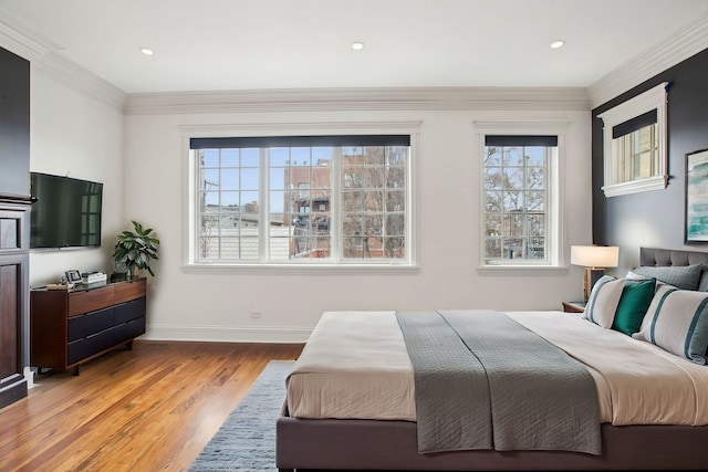 3926 N Greenview Ave, Chicago, IL 60613 - bedroom with baseboards, light wood-style floors, and ornamental molding