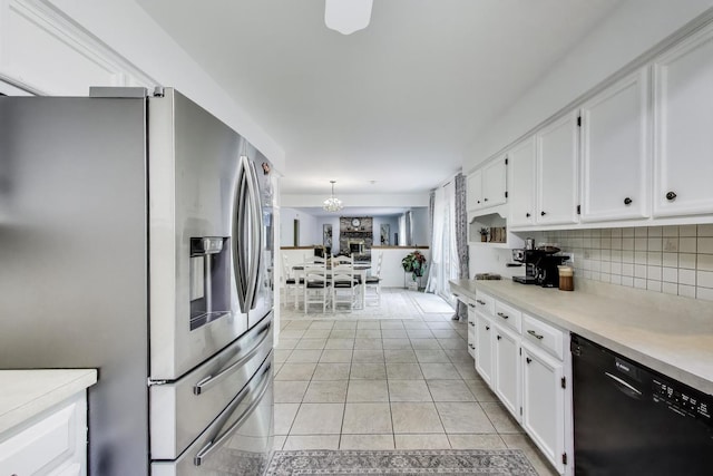 14828 W N Creek Ct, Homer Glen, IL 60491 - kitchen featuring stainless steel fridge with ice dispenser, dishwasher, white cabinetry, and light countertops