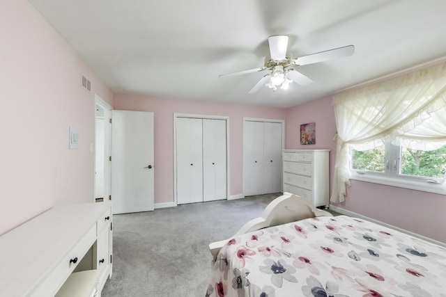 14828 W N Creek Ct, Homer Glen, IL 60491 - bedroom with two closets, light carpet, and ceiling fan