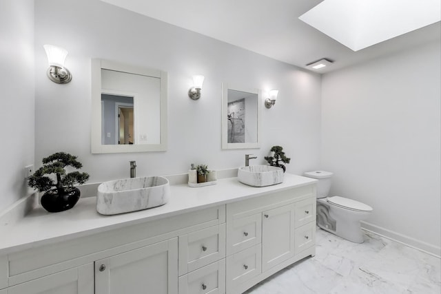 14828 W N Creek Ct, Homer Glen, IL 60491 - full bathroom featuring marble finish flooring, double vanity, and a skylight