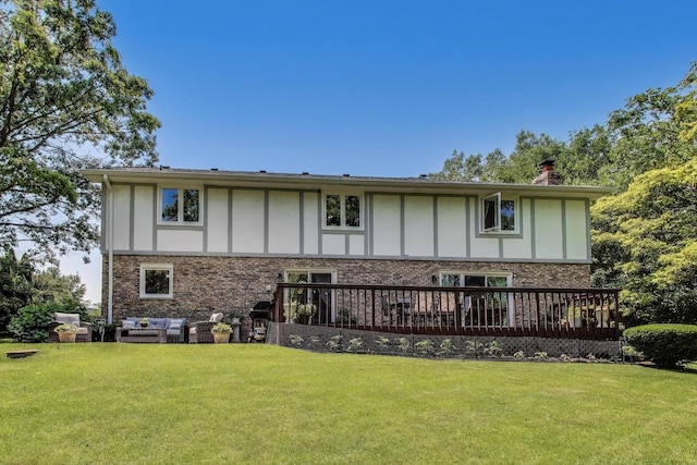 14828 W N Creek Ct, Homer Glen, IL 60491 - rear view of house with an outdoor hangout area, board and batten siding, a chimney, and a lawn