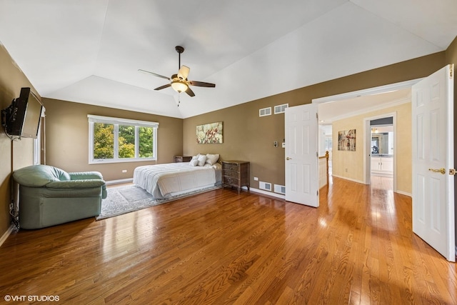4332 Camelot Cir, Naperville, IL 60564 - bedroom featuring lofted ceiling, light wood-style flooring, baseboards, and a ceiling fan