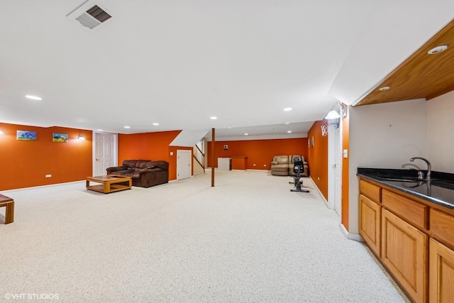 4332 Camelot Cir, Naperville, IL 60564 - living area featuring light colored carpet, recessed lighting, baseboards, and stairs