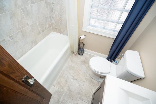 2440 Oak Park Ave, Berwyn, IL 60402 - bathroom featuring toilet, baseboards, shower / tub combo, and vanity