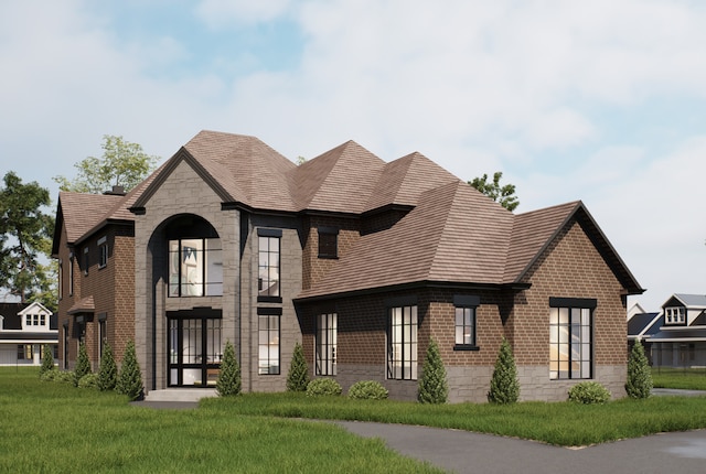 4570 Pamela Ct, Long Grove, IL 60047 - view of front of house featuring stone siding, brick siding, and a front lawn