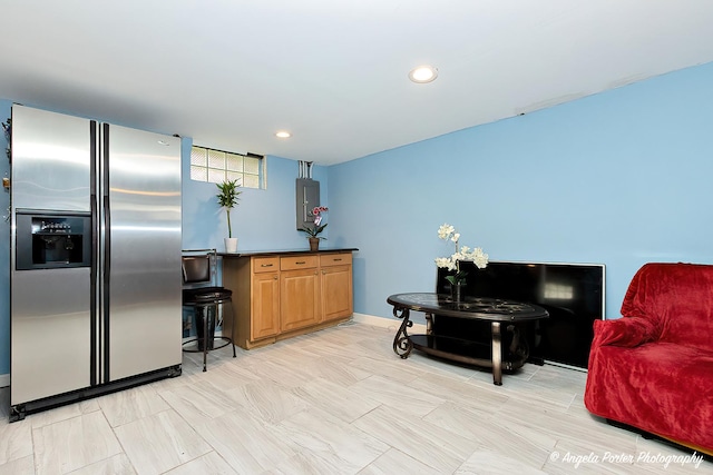 617 Colville Pl, Waukegan, IL 60087 - kitchen featuring stainless steel refrigerator with ice dispenser, recessed lighting, and baseboards