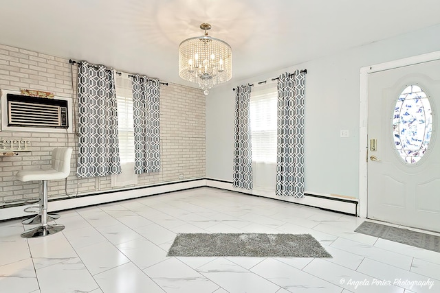 617 Colville Pl, Waukegan, IL 60087 - entrance foyer with a chandelier, a wall mounted air conditioner, and marble finish flooring