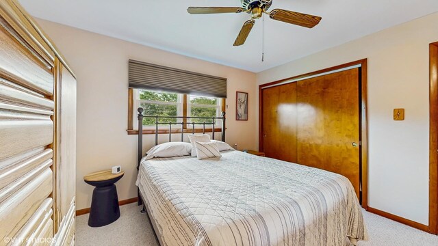 16101 Wabash Ave, South Holland, IL 60473 - bedroom with light colored carpet, baseboards, a closet, and ceiling fan