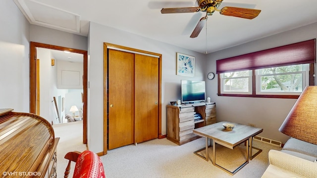 16101 Wabash Ave, South Holland, IL 60473 - sitting room featuring light colored carpet, a ceiling fan, and baseboards