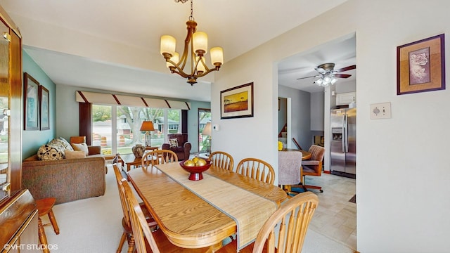 16101 Wabash Ave, South Holland, IL 60473 - dining space with stairs, a chandelier, and ceiling fan