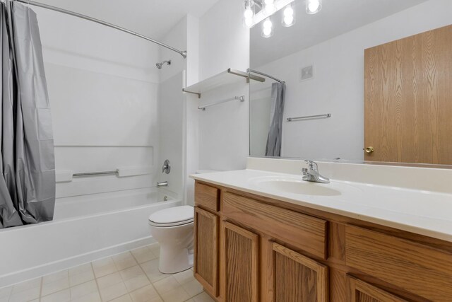 1505 Silverstone Dr Unit 1505, Carpentersville, IL 60110 - bathroom with shower / tub combo with curtain, vanity, toilet, and tile patterned floors