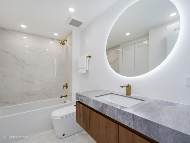 111 E Chestnut St Unit 40C, Chicago, IL 60611 - bathroom with vanity, recessed lighting, marble finish flooring, and shower / tub combination