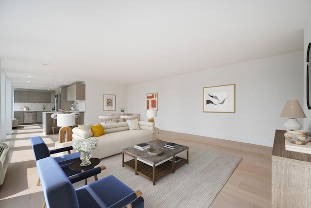 111 E Chestnut St Unit 40C, Chicago, IL 60611 - living room featuring light wood-style floors and recessed lighting
